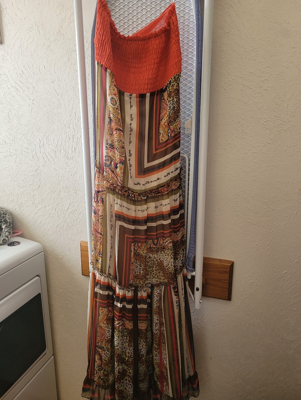 Gracia Coral Orange Boho Dress with Printed Skirt